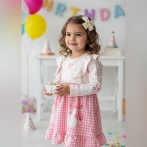 Marie Nicole Birthday Dress Girls XS Pink Gingham Cupcake 4-5 NWT